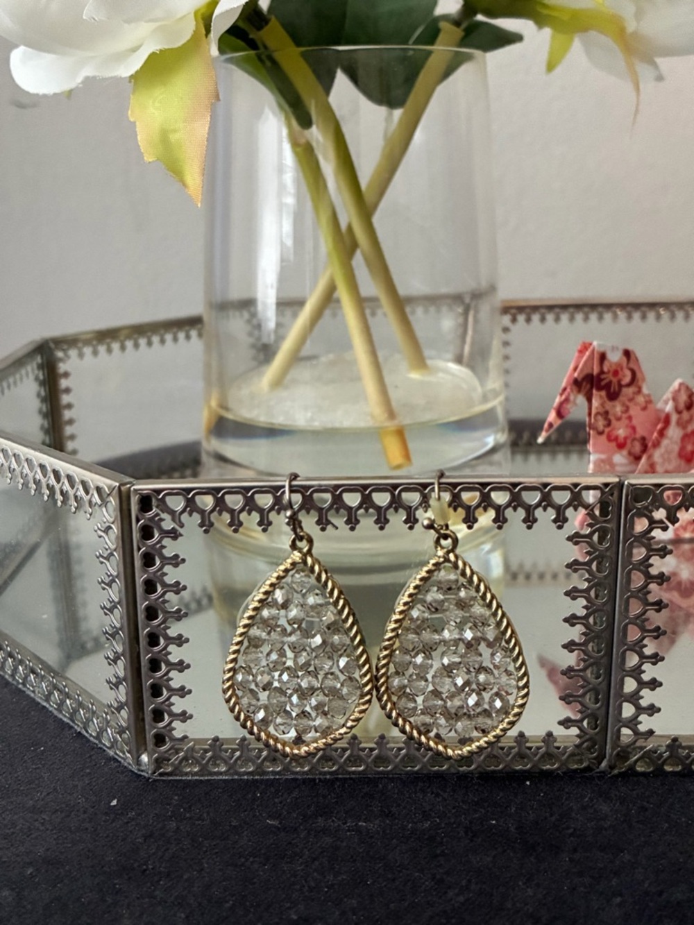 Francesca's Collections Gold Teardrop Crystal Cluster Earrings - Picture 3 of 6